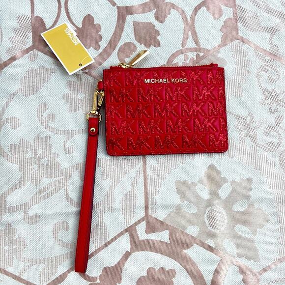 NWT MSRP$128 MICHAEL MICHAEL KORS
Logo Jet Set Small Coin Purse Crimson - Picture 1 of 2